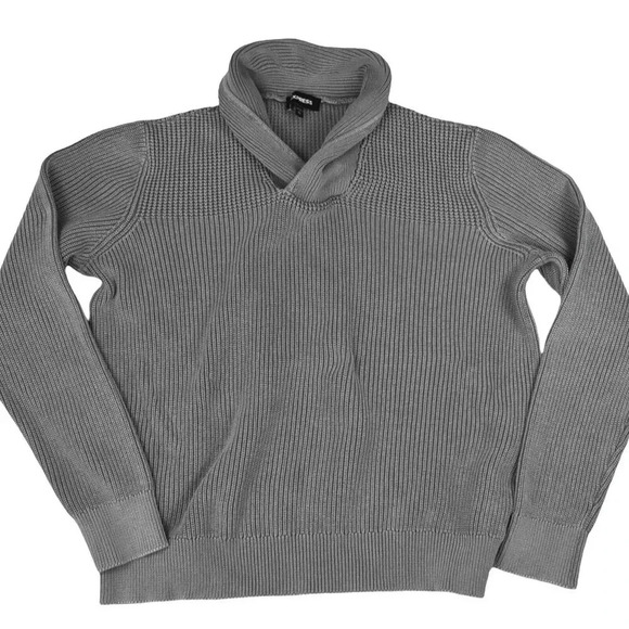 Express Gray Shawl Collar Sweater Men’s XL Ribbed Knit Gorpcore Cyber Y2K - Picture 2 of 8